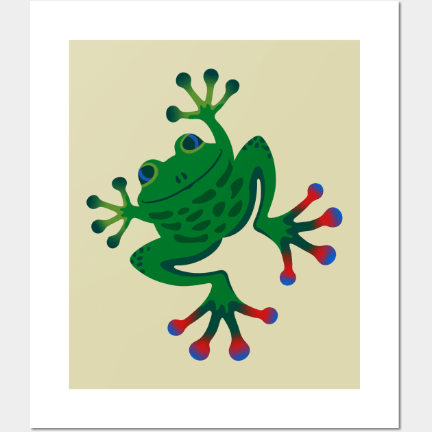 FROGGY SAYS HELLO Cute Smiling Jumping Green Frog Amphibian with Big Feet - UnBlink Studio by Jackie Tahara Wall Art by UnBlink Studio by Jackie Tahara